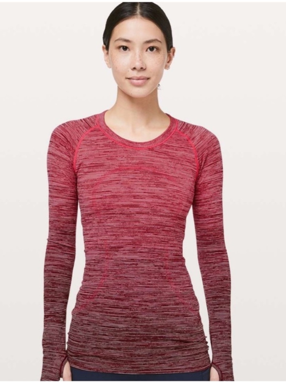 Lululemon Swiftly Tech Long Sleeve Ombre Red Alert Dark Sport Black 6